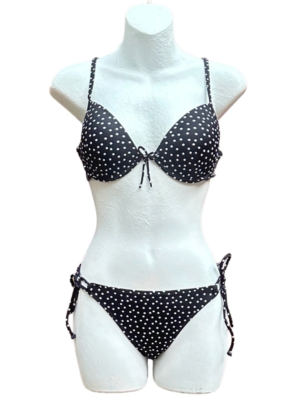 Victoria’s Secret Bikini Set Black White Dot Print 34C Top + S Small Bottom